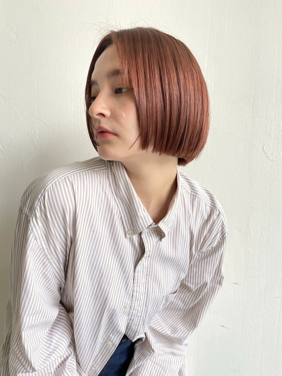 切りっぱなしボブ×セミウェットヘア×愛されピンクブラウン