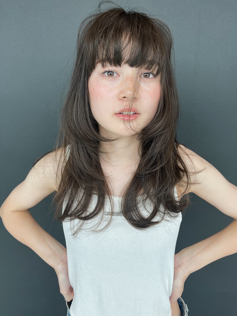 ブリーチなしのダブルカラー　オリーブブラウン