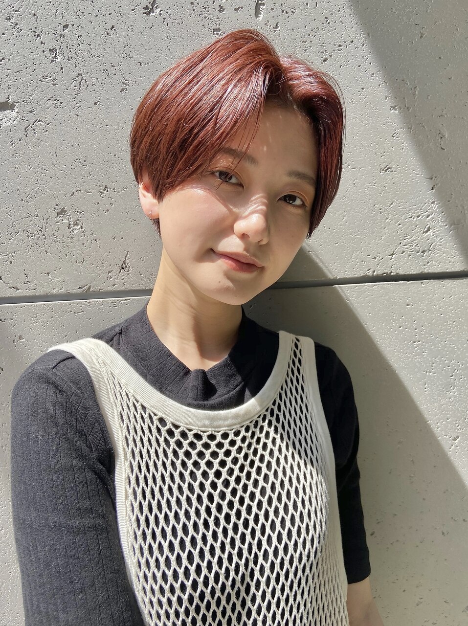 ☆【春日美月】ブリーチ無しチェリーカラー★ハンサムショート
