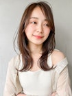 レイヤーカットデザインカラーウェットヘアオリーブベージュ
