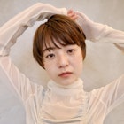 【清水】マッシュショートオレンジブラウンシースルーバング