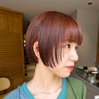 ミニボブ/オレンジカラー/ブリーチなしカラー/顔周りレイヤー