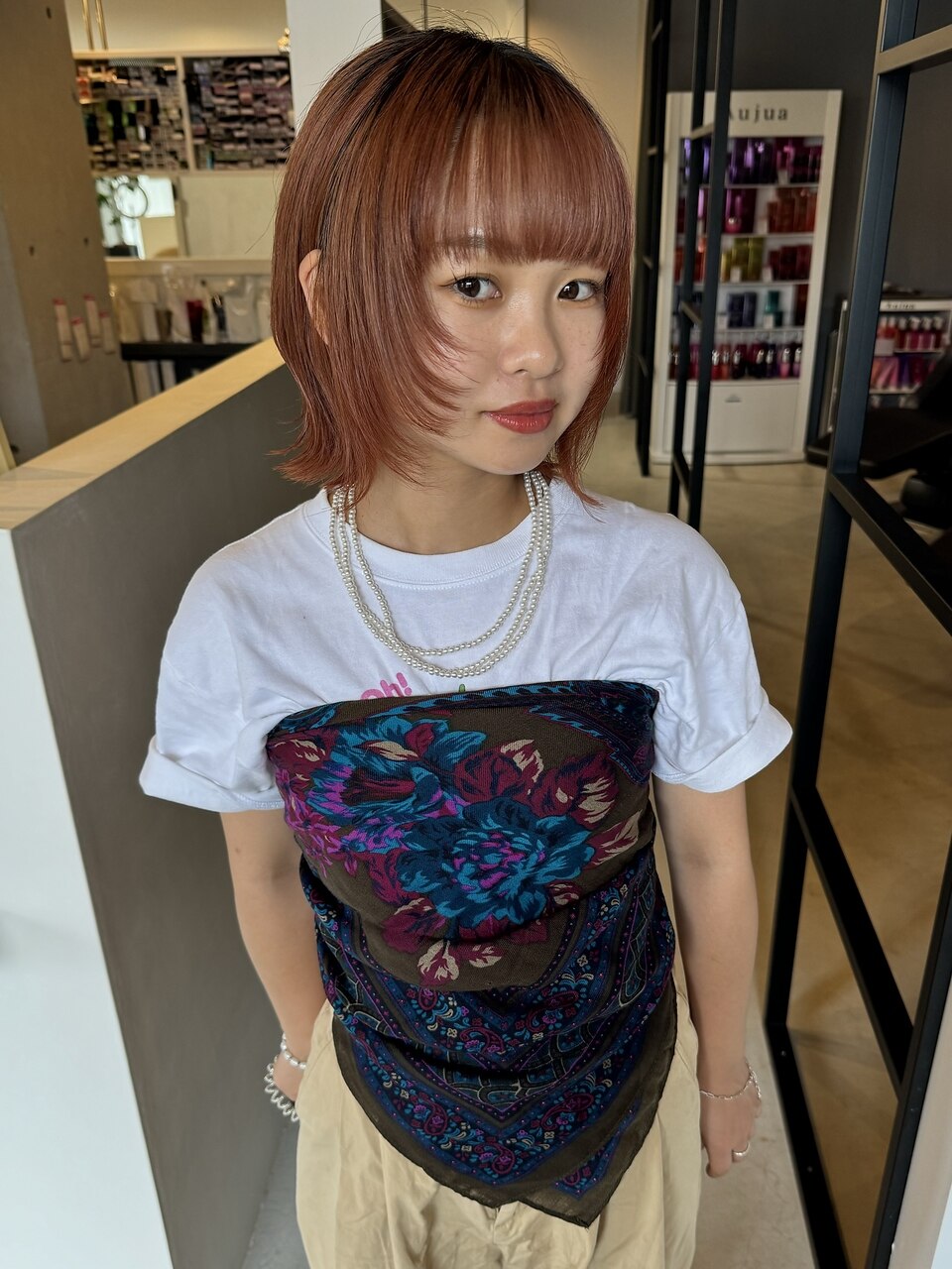 ウルフカット×オレンジブラウンカラー