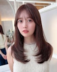 大人可愛いセミロングミディアムレイヤー　顔まわり前髪カット#