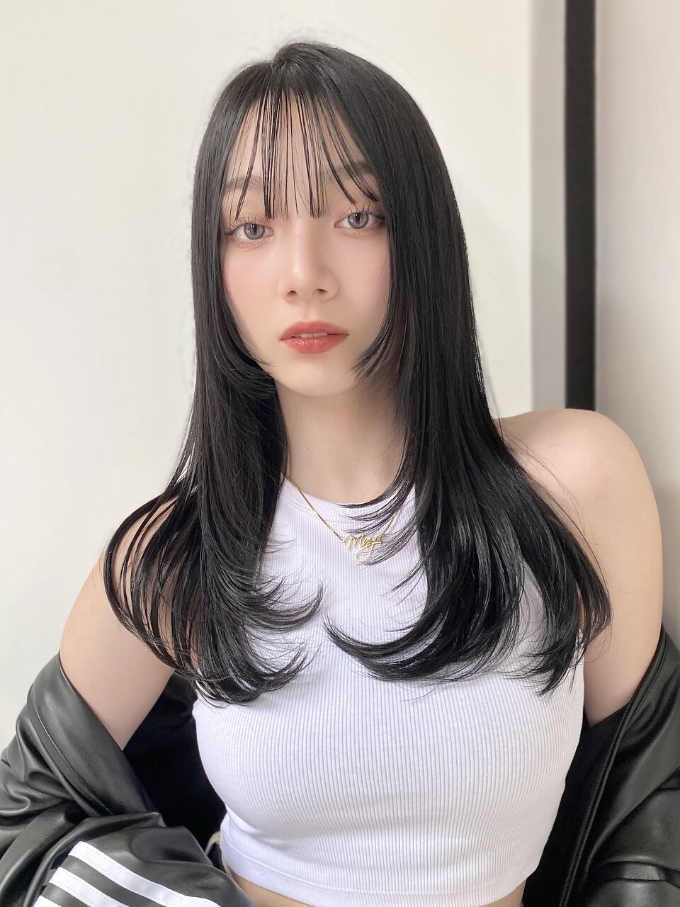 ワンホンレイヤー　アッシュブラックカラー　レイヤーロング