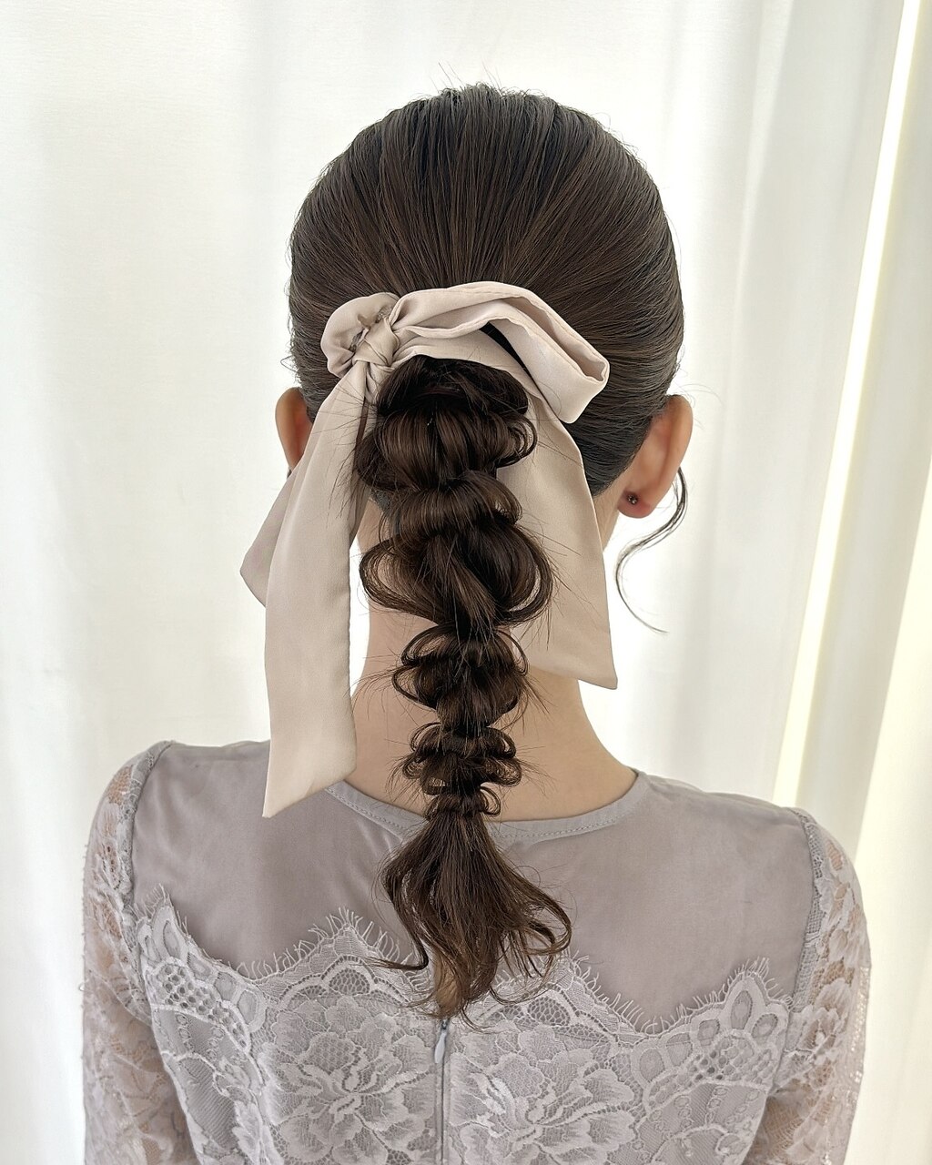ポニーテール編み下ろし/結婚式お呼ばれヘア／参列ヘア/ロング
