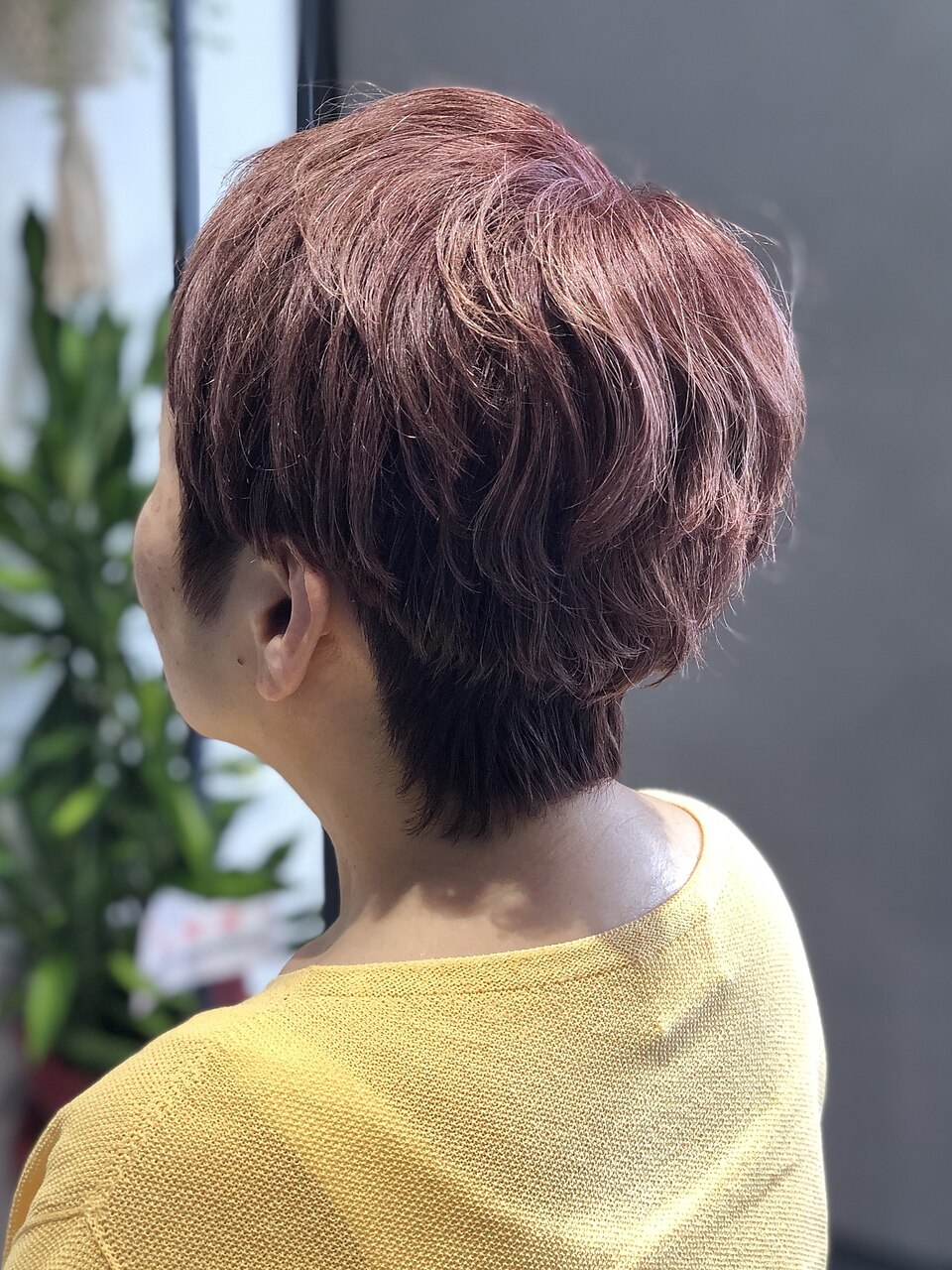 育てるグレイヘア/脱白髪染め/マッシュショート/ピンクカラー