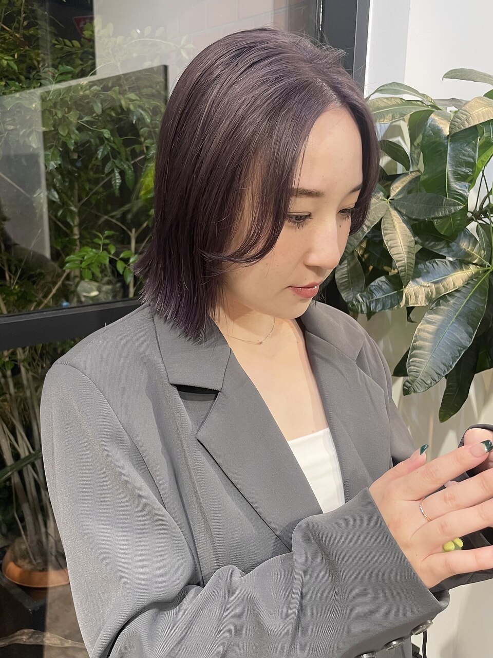 ラベンダーカラー/ラベンダーグレージュ/イメチェン/前髪/ボブ