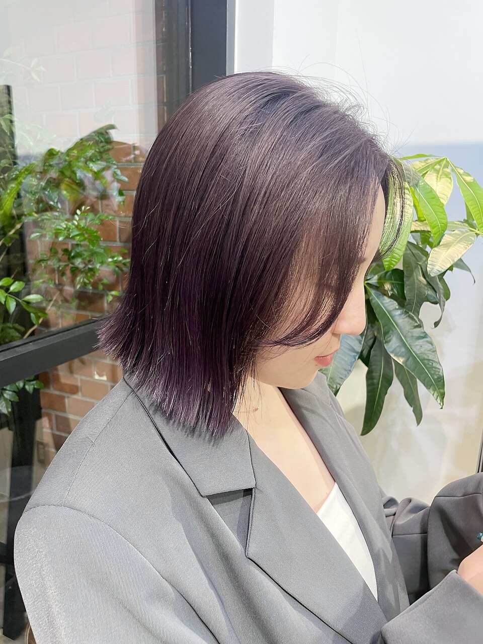 ラベンダーカラー/ラベンダーグレージュ/イメチェン/前髪/ボブ