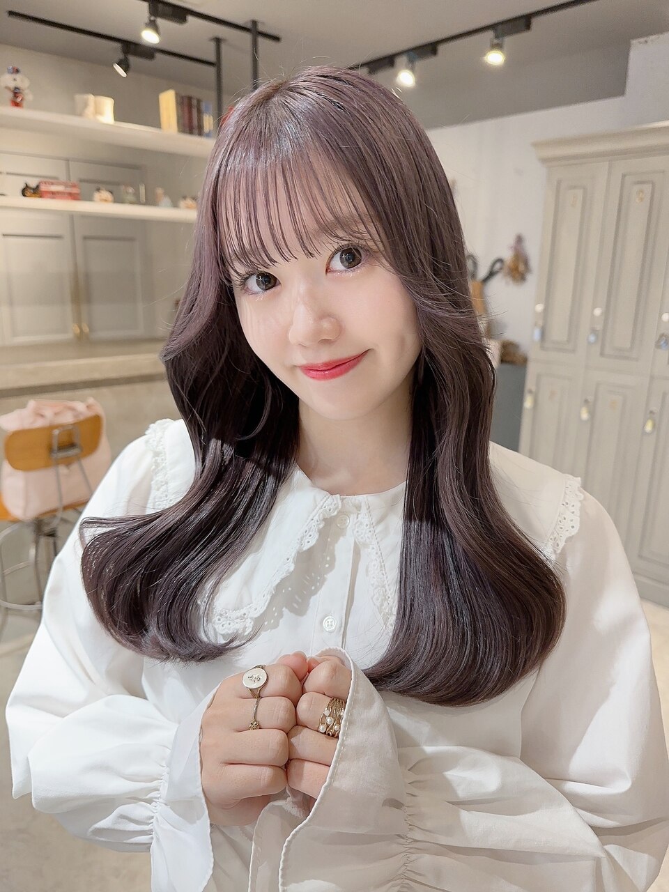 ラベンダーグレージュ色落ちまで可愛い