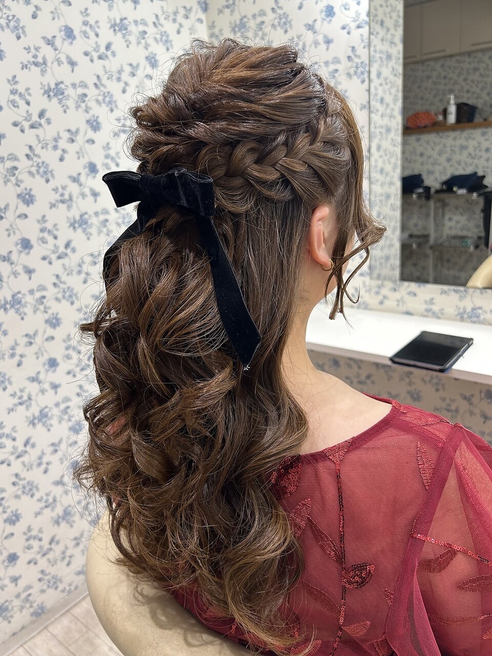 ハーフアップ/リボンアレンジ/結婚式/お呼ばれヘア/参列ヘア