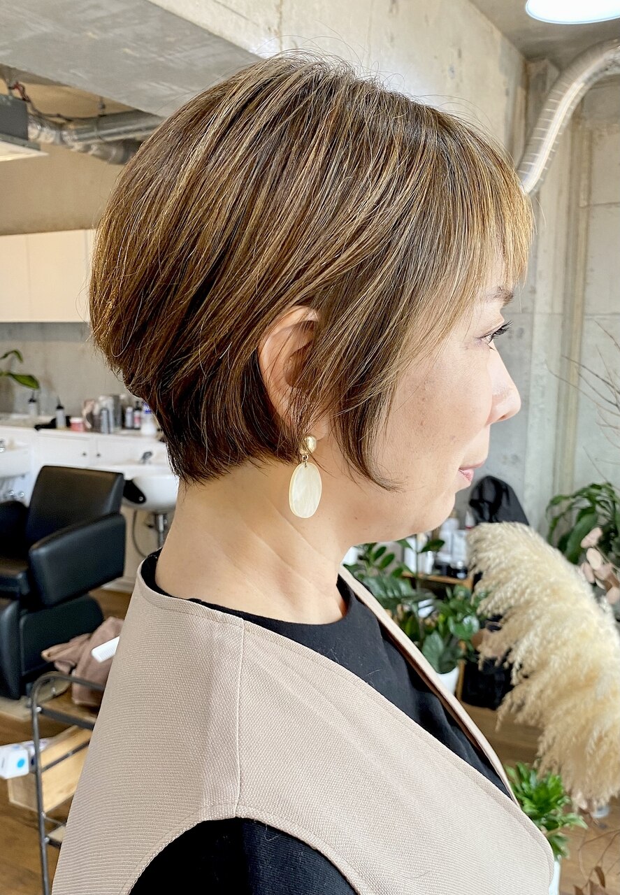 30代40代50代大人ショート☆細めハイライト☆白髪ぼかし