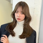 くびれウェーブ_黒髪ボブルフネビージュ小顔ワンレン