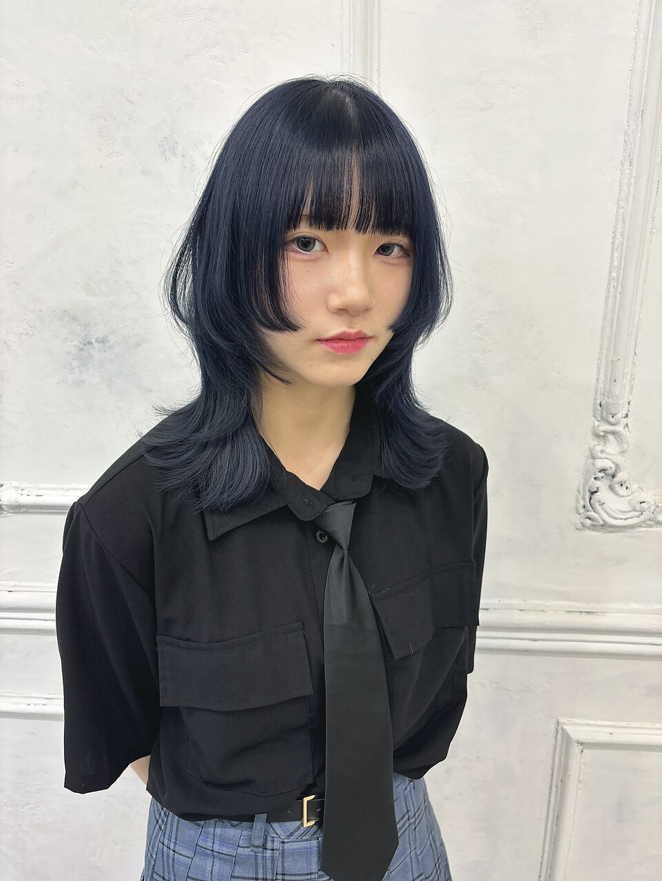 ネイビーブルー姫カットレイヤーウルフ