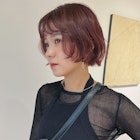 ピンクブラウン×パーマボブ