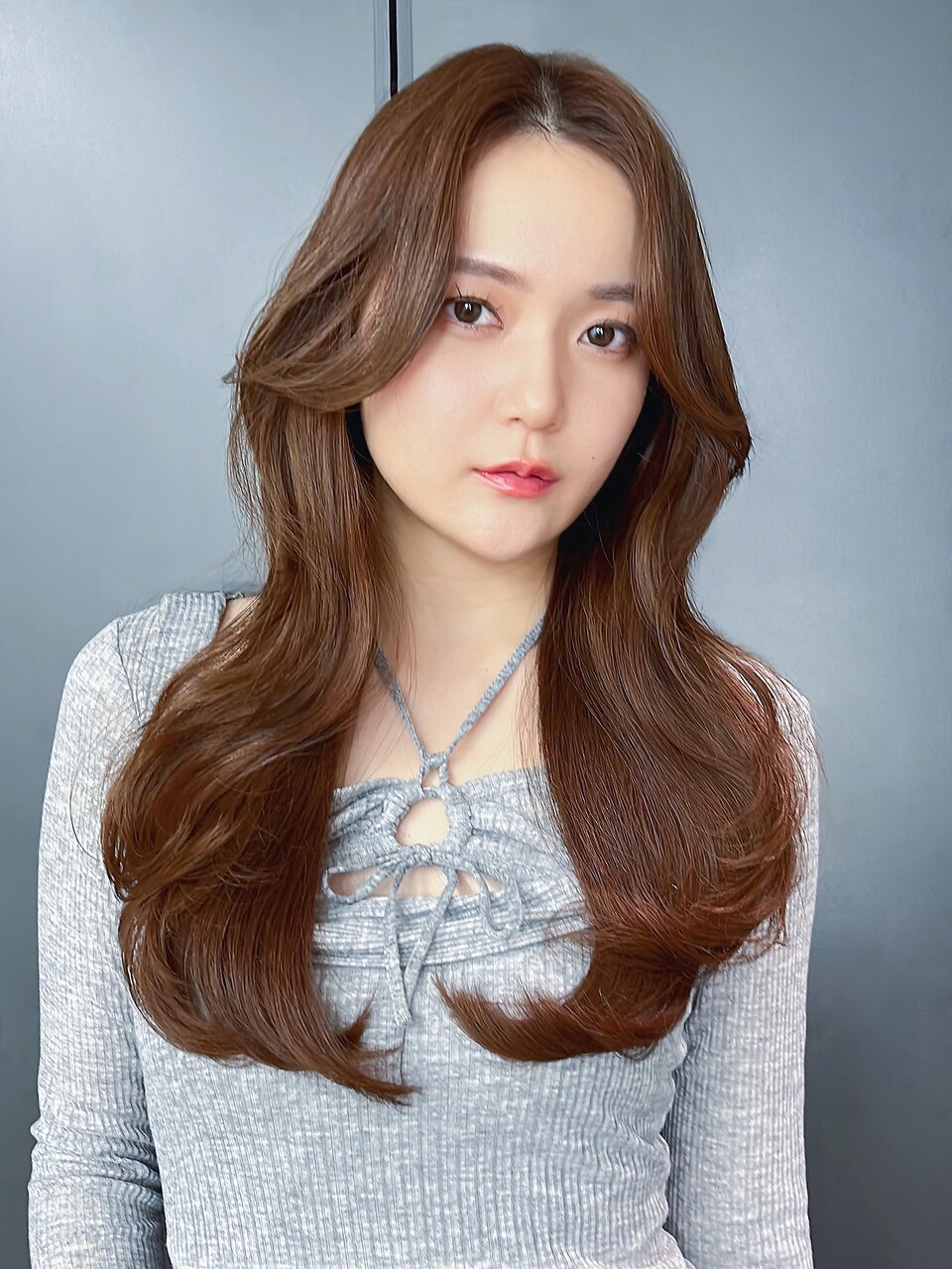 似合わせカットフェミニンロングアプリコットオレンジ_F50073