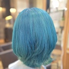 派手髪Wカラー/シアンブルー/ショートウルフボブ/韓国/20代30代