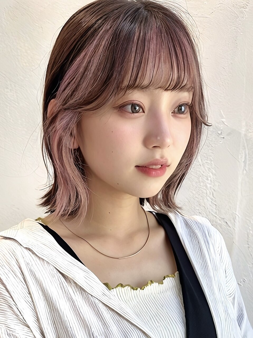 インナーカラーピンク×ぱつっとボブ