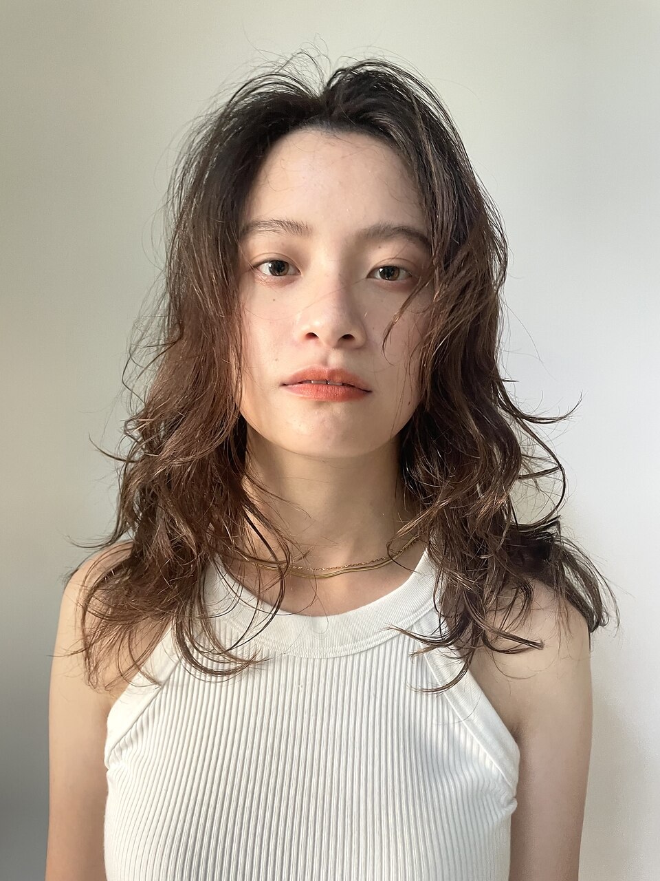 無造作パーマスタイル#黒髪#ボブルフ#小顔#ネビージュ#ワンレン