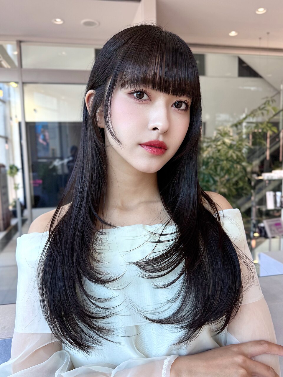 ナチュラルロングレイヤー似合わせカットワイドバンク