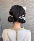 お呼ばれ　結婚式　ヘアセット　ツインお団子　辻堂