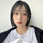 ミニボブ×暗髪×プラチナストレート