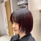 ワインレッドハイトーンウルフレイヤーボブブリーチカラー渋谷