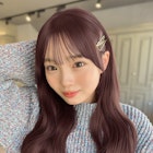 ボルドーカラー/ラベンダーピンク/ブリーチなし/シースルー前髪