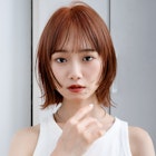 眉上バング20代30代40代シースルーバングくびれボブ暖色系カラー