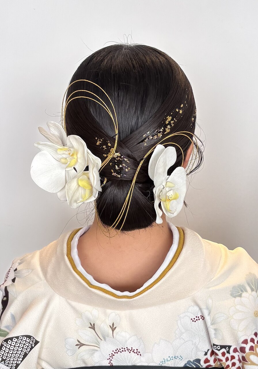 卒業式　ヘアセット　ヘアアレンジ　シニヨン　水引　辻堂