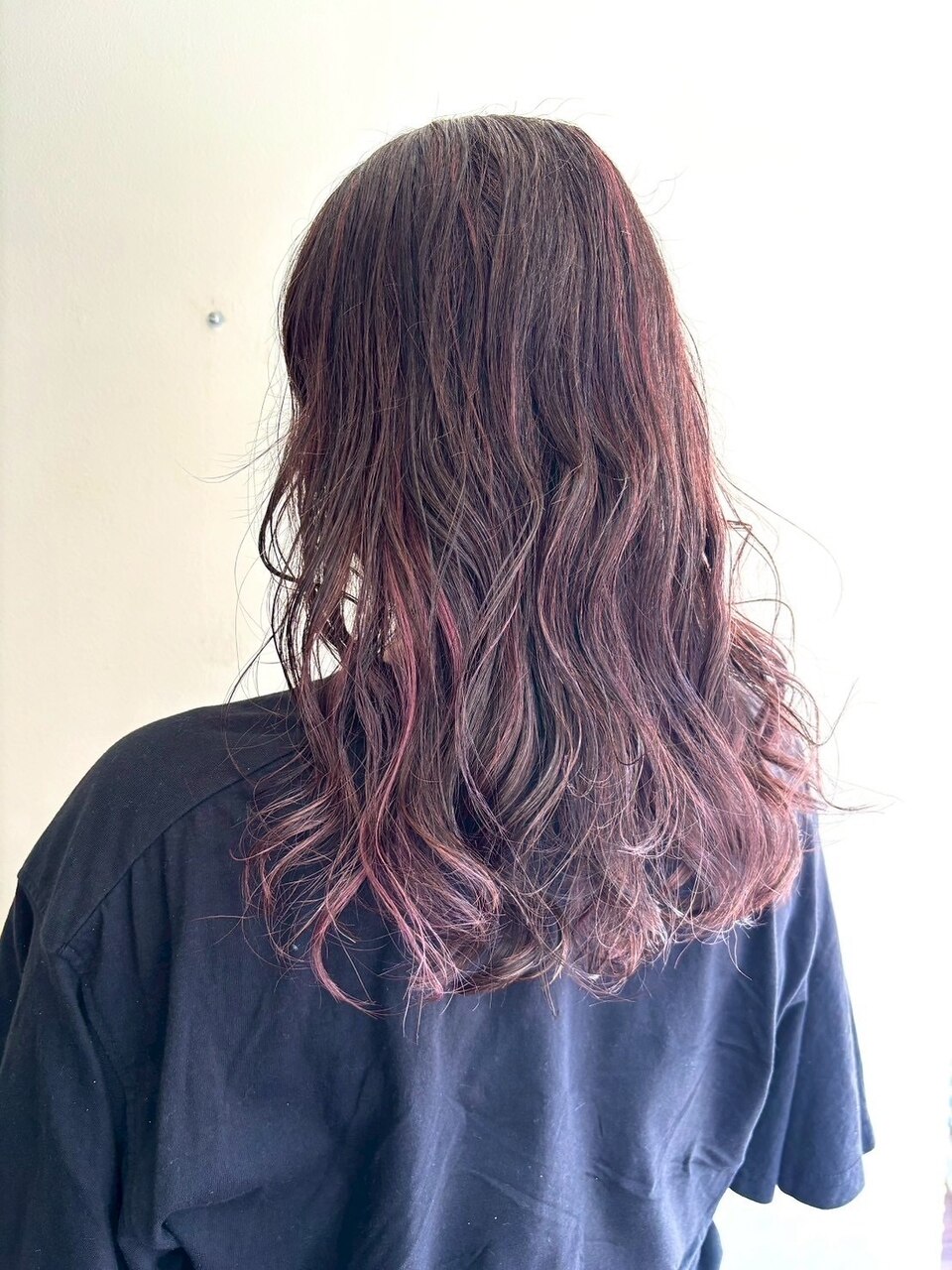 細め全体ハイライト×ピンク透明感カラー