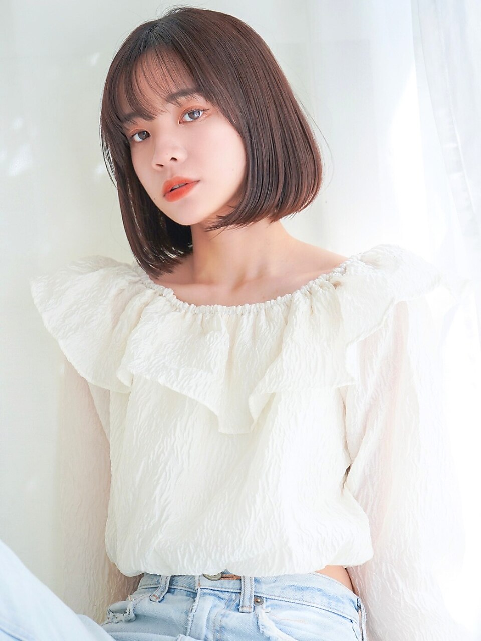 ANGELICA  内巻きボブ オレンジブラウン シースルー前髪