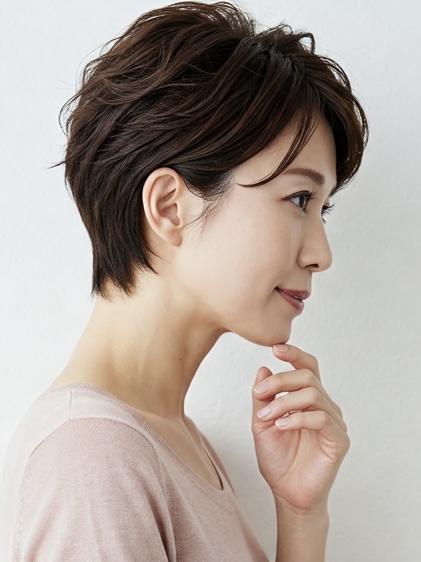 40代/50代/60代ひし形小顔ショートボブ絶壁解消白髪ぼかし△31