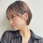 輪郭カバー似合わせ耳掛けショートボブ ピンクベージュ A0428