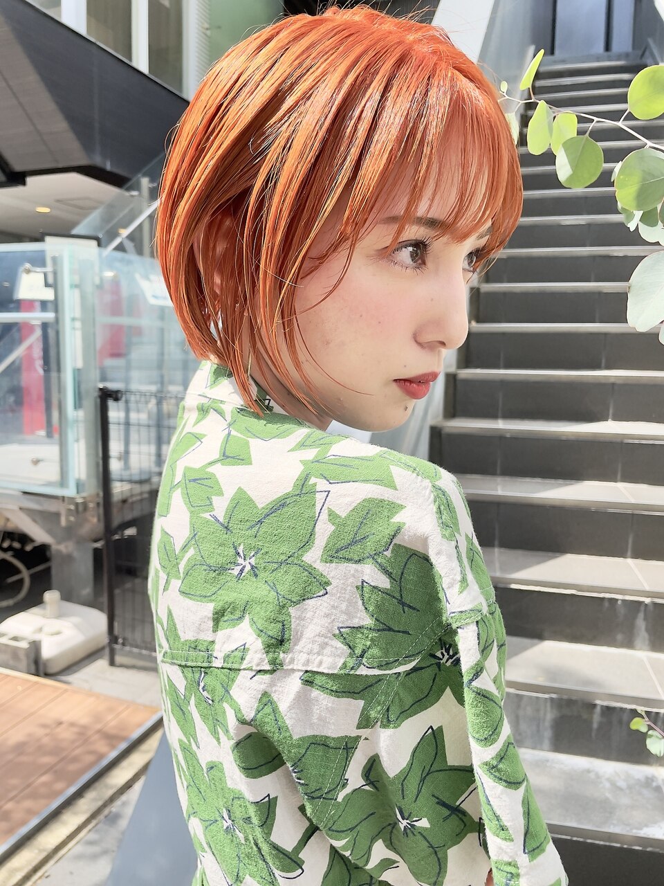 NUDEダブルカラー ハイトーンカラー オレンジ 大人ショートボブ