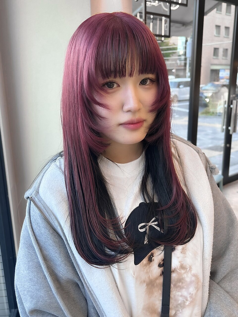 《karin》cherry pink × black × layer cut  /名古屋/ブリーチ