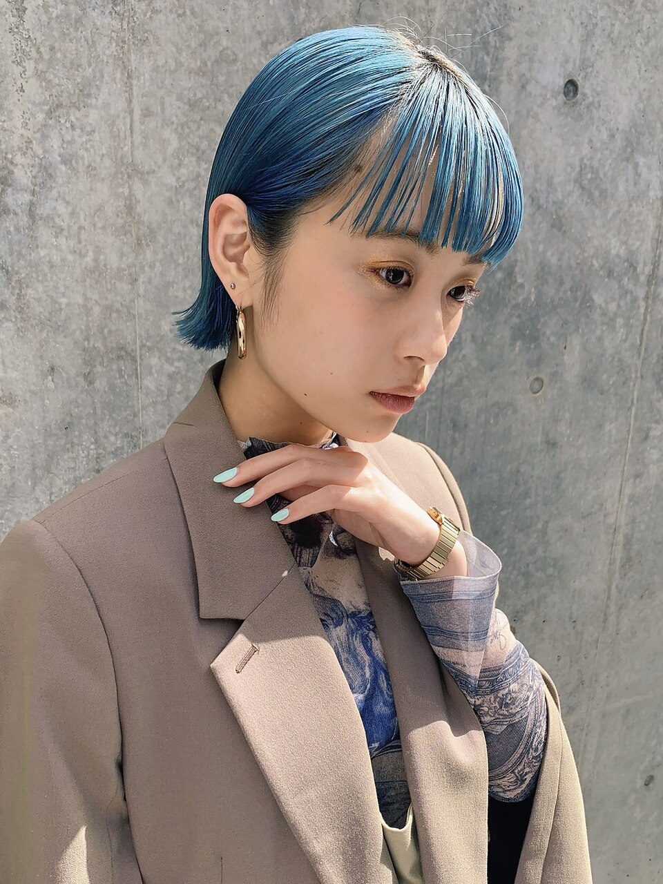 ブルーカラー/水色カラー/ハイトーンボブ/ターコイズブルー