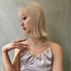 イメチェン ボブ 外ハネボブ 美髪 ホワイトブロンド 韓国