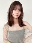 セミロング　顔周りカット　顔周りレイヤー　艶ブラウン　表参道