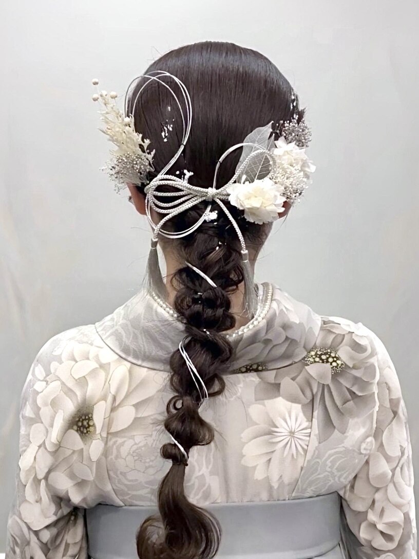 お呼ばれヘア◆三つ編み編み込みポニーテール浴衣ヘア暗めカラー
