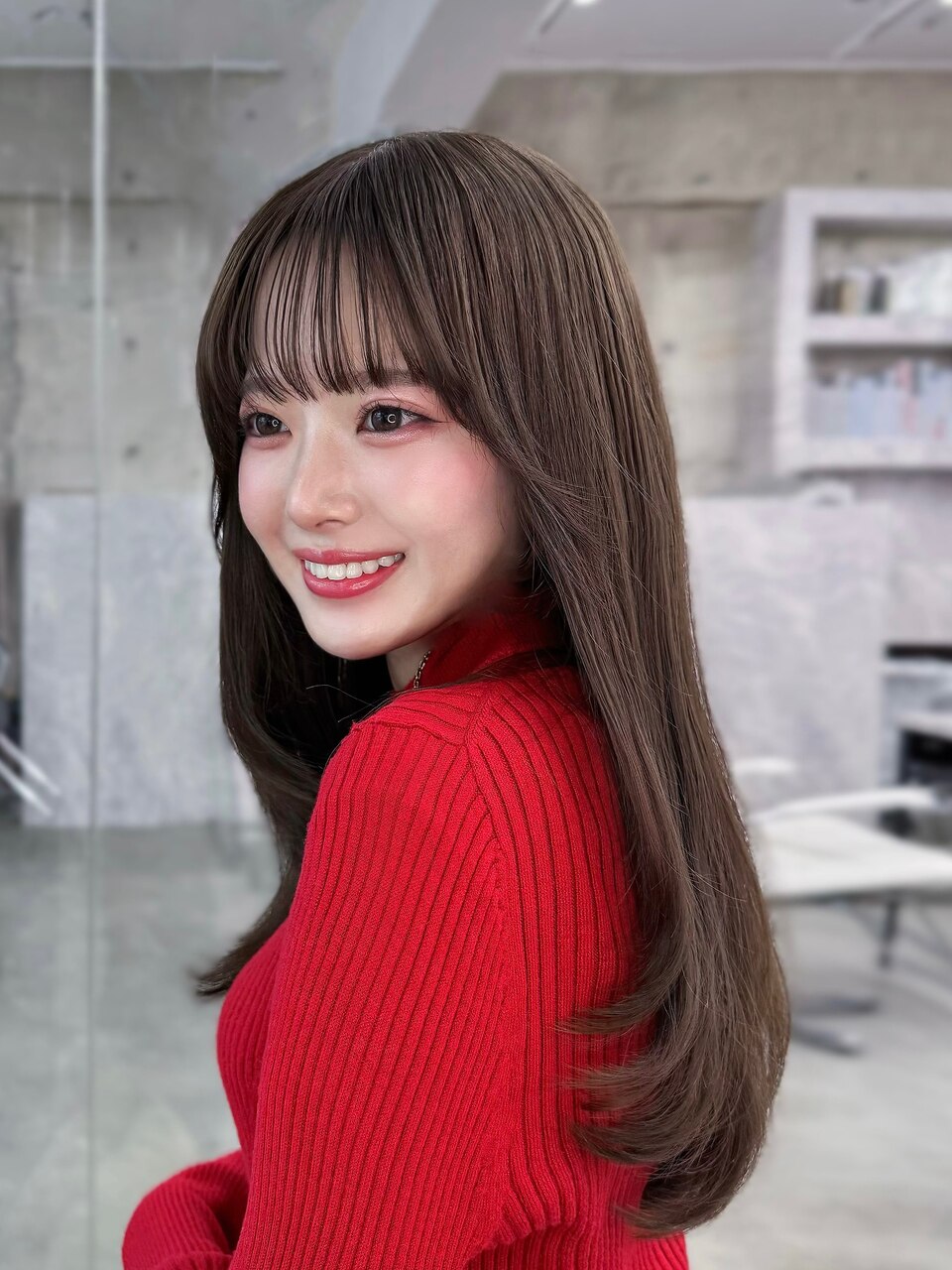 美髪韓国レイヤーイメチェン似合わせ小顔シースルーワイドバング