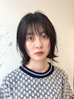 前髪あり黒髪顔周りレイヤーボブ外ハネボブ