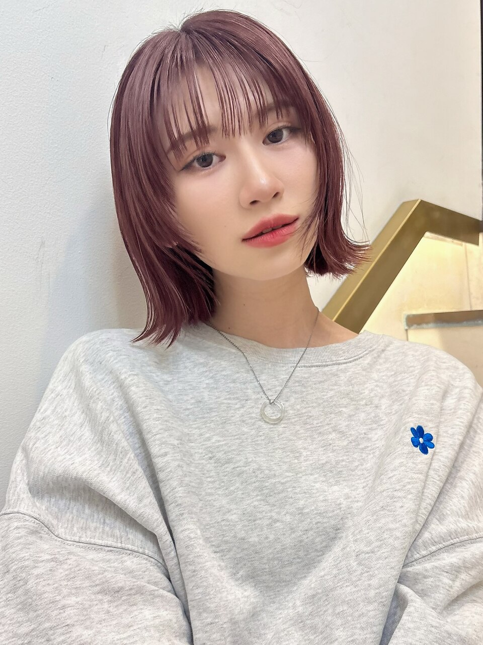 ピンクアッシュフェイスレイヤーボブ似合わせ小顔t76