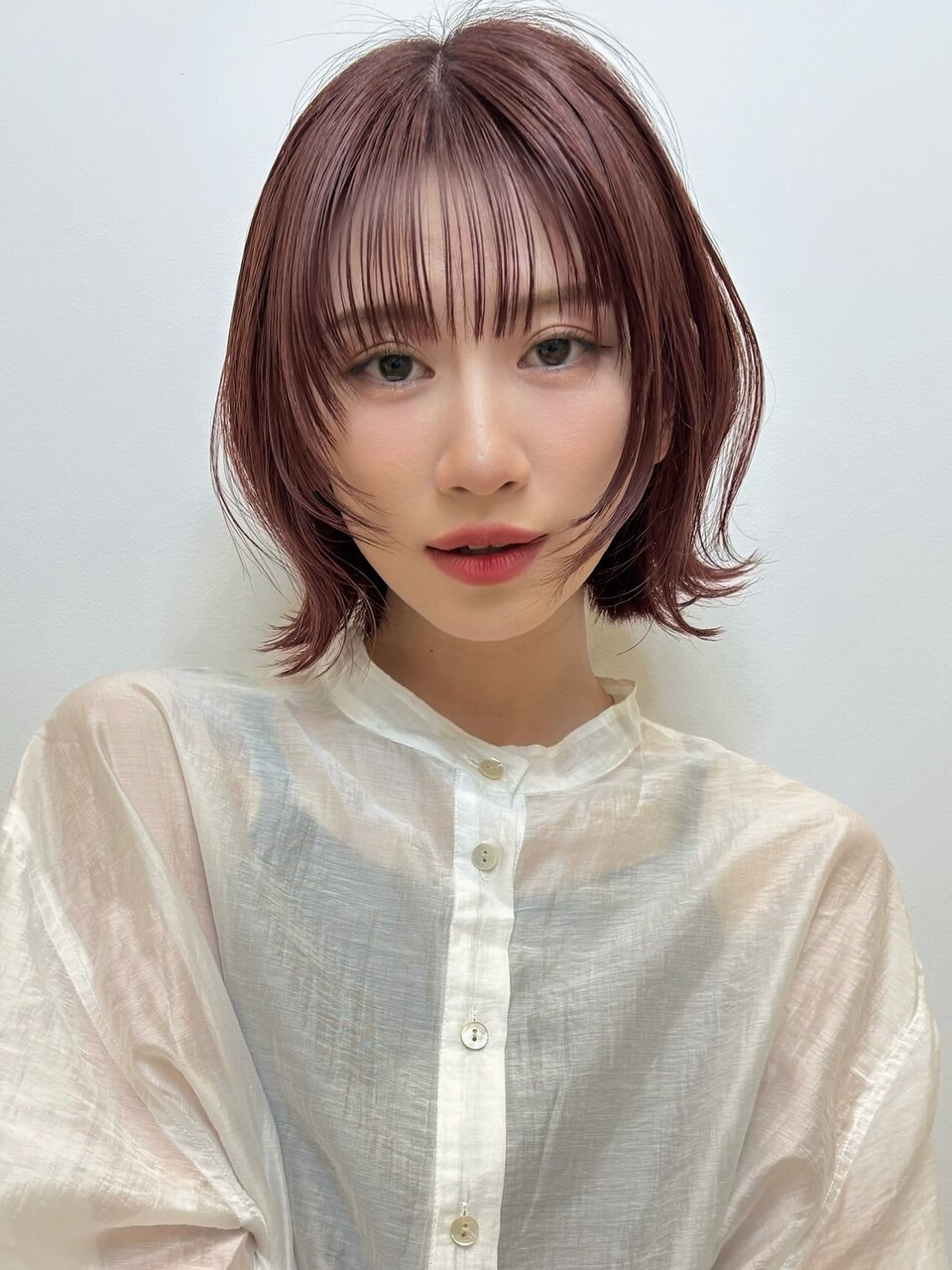 ピンクアッシュフェイスレイヤーボブ似合わせ小顔t74