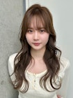 レイヤーウェーブ ブリーチ無し透け感ブラウン
