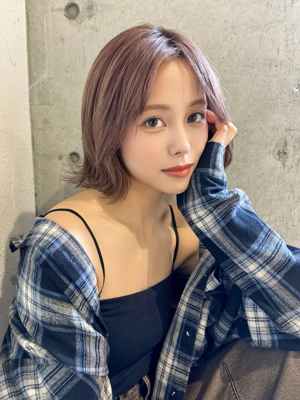 【くびれ外ハネ×ラベンダーベージュ】抜け感ニュアンスボブ