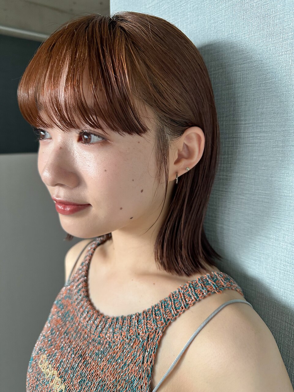 オレンジブラウン/ワイドバング/ベルボブ/外ハネボブ/おくれ毛