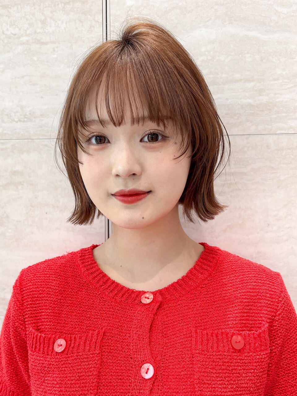 くびれヘア/アプリコットオレンジ/韓国/ボブ/レイヤー/前髪/池袋