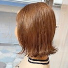 オレンジブラウン ダブルカラー 外ハネbob 切りっぱなし