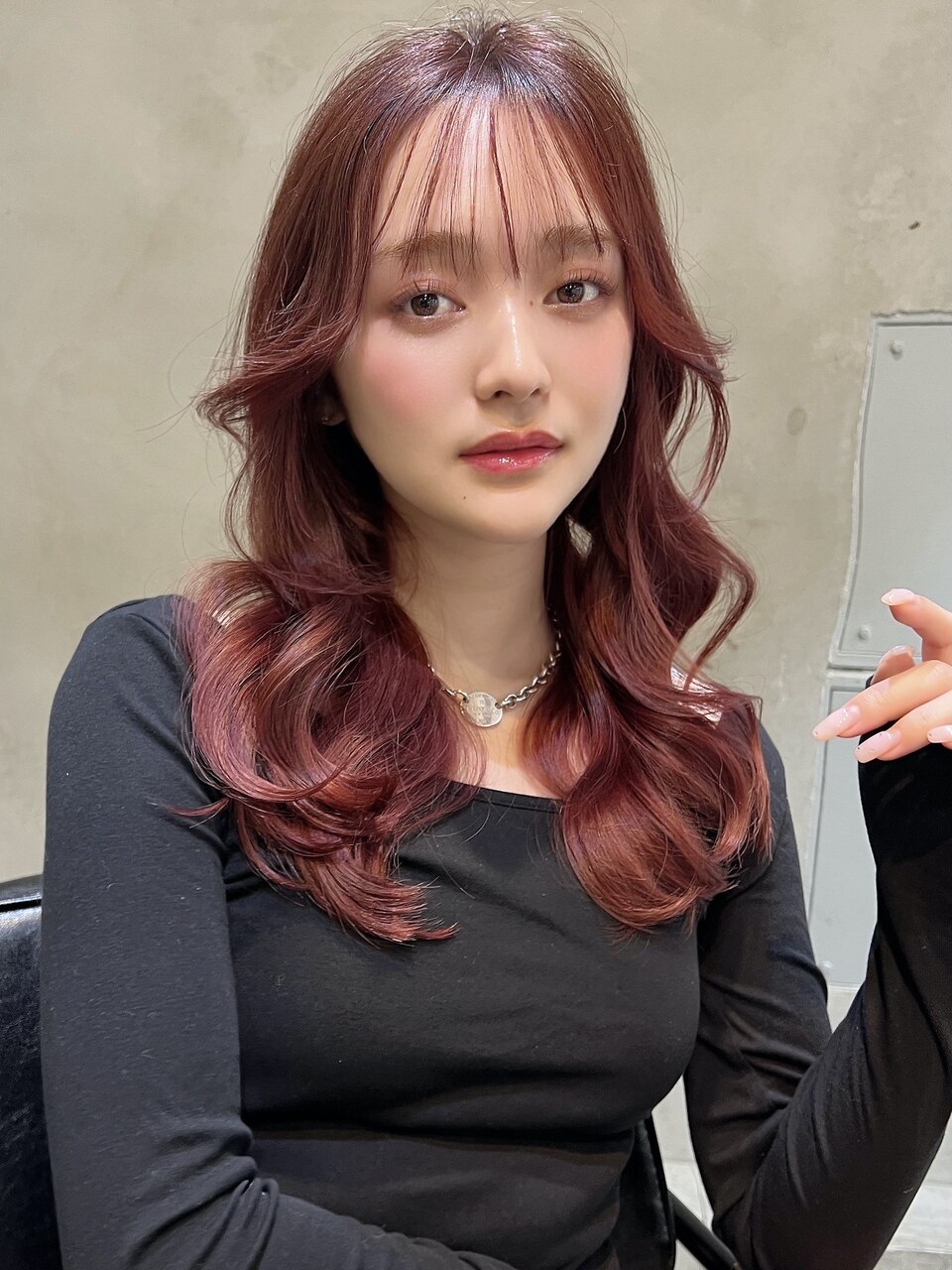 南堀江 mowen ブリーチ無しダブルカラー　ピンクブラウン